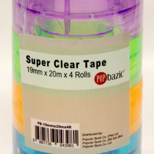 POP BAZIC Super Clear Tape 19mm x 20m x 4 Rolls