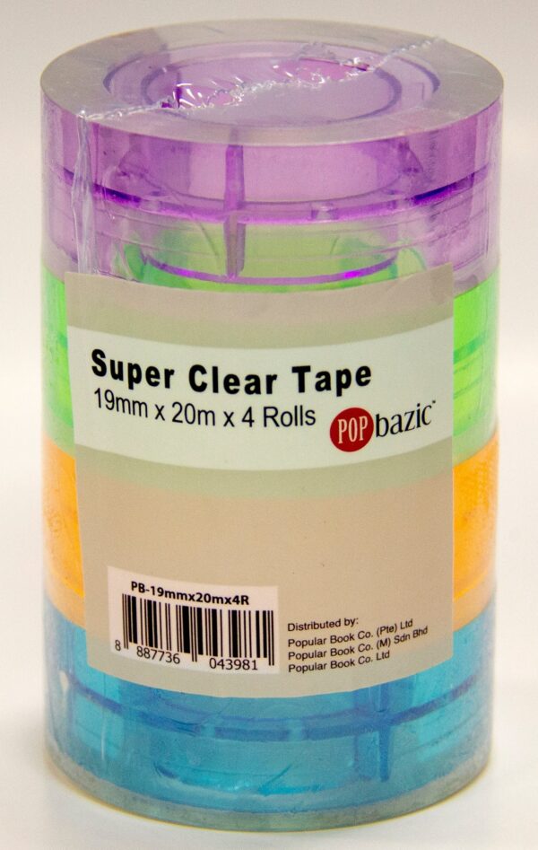 POP BAZIC Super Clear Tape 19mm x 20m x 4 Rolls