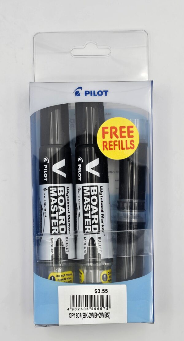 PILOT V Board Master Black Whiteboard Marker + Refills Saver'S Pack - 2 Pack